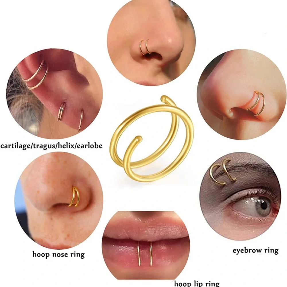 Double Nose Ring For Single Piercing Twist Nose Ring Hoop Nose Ring Double Hoop - Picture 5 of 6